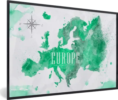 Produktbild von MuchoWow® MuchoWow® Gerahmtes Poster Weltkarte - Europa - Farbe 90x60 cm - Poster mit zchwarzem Bilderrahmen - Fotorahmen - Foto-Plakat