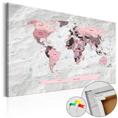 Obrázek produktu pro Korkový obraz z netkané textilie - Růžové kontinenty 90x60 cm Karty k-C-0053-p-c