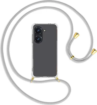 Produktbild von Handykette Backcover-Schutzhülle mit Band (Metall goldfarben) für Asus Zenfone 9 / Zenfone 10 (5.9'') - silbergrau
