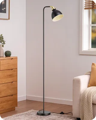 Zdjęcie produktu dla EDISHINE Lampa stojąca czarna, LED w zestawie, regulowana głowica, z metalowym kloszem, lampa do czytania do salonu i biura