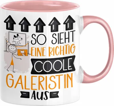 Produktbild von Galeristin Geschenk Tasse Geschenkidee für Galeristin Geburtstag Weihnachten Spruch So Sieht Eine Richtig Coole Galeristin Aus Kaffee-Becher  (Rosa)