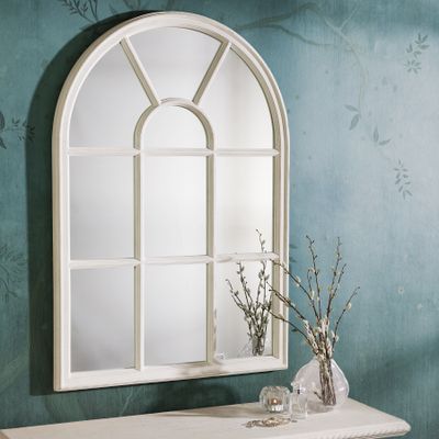 riess-ambiente Design Wandspiegel CASTILLO 100cm weiß creme Landhausstil Rundbogen Shabby Chic Fensterspiegel Hängespiegel