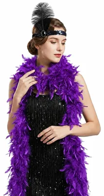 Immagine prodotto di Copricapo a forma di boa viola con paillettes nere, lunghezza 2 metri, peso 80 grammi