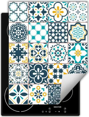 Produktbild von DarHaus Herdabdeckplatte Einteilig Küche Abdeckplatte für Glaskeramikkochfeld Abdeckung Induktionskochfeld Aufrollbare Matte 40x52 cm, Mosaik - blau