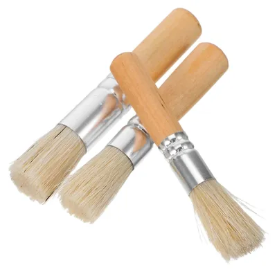 Produktbild von Set aus 3 Naturborstenpinseln für Acryl- und Ölfarben mit Schablonenpinsel und Rundborstenpinsel