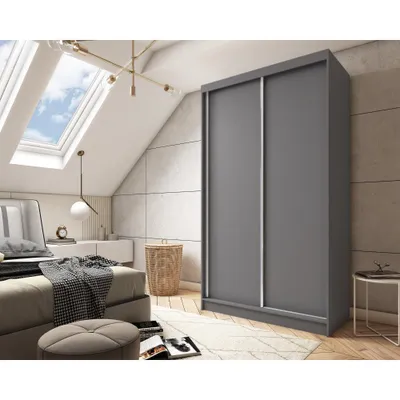 Image de BEAUTYSOFA | Armoire MARIO 120 cm Graphite – Armoire moderne sans miroir, avec portes coulissantes, design minimaliste