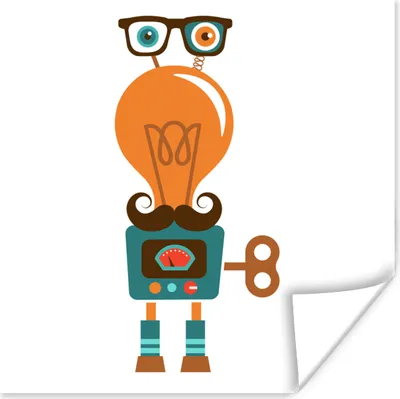 Produktbild von MuchoWow® Poster Roboter - Brille - Schnauzbart - Kinder - Jungen 50x50 cm - Wohnzimmerdekoration