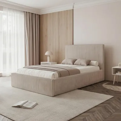 Produktbild von Polsterbett BONZO 140x200 Cappuccino Cord mit Bettkasten & Lattenrost Breitcord