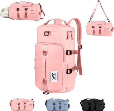 Zdjęcie produktu dla Uniqoos® Duża torba sportowa i podróżna, pojemność 32 litry (27×25×45 cm), wykonana z wodoodpornego materiału Oxford, z przegrodą na buty i przegrodą na mokre rzeczy, 3 sposoby noszenia, kolor różowy