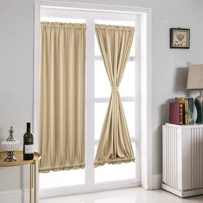 Produktbild von Unyqoos® Verdunkelungs-Vorhang für französische Türen & Schiebefenster, Polyester, Beige, 64 x 183 cm – 85% Lichtschutz, 4 Stangtaschen