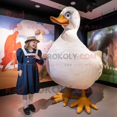 Productafbeelding van Swan mascotte REDBROKOLY kostuum personage gekleed met een culottes en horloges
