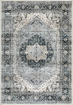 Produktbild von Teppich TRADITIONAL waschbar 160 x 230 cm Grau Beige Vintage Kurzflor rutschfest, schmutz- und wasserabweisend, strapazierfähig, pflegeleicht mit orientalischem Muster.