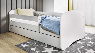 Produktbild von Kinderbett Weiß 70x140 80x160 80x180 cm – mit Matratze, Rausfallschutz und Schublade – Jugendbett für Mädchen und Jungen – Stabil und Sicher – Weiß – 140x70 cm
