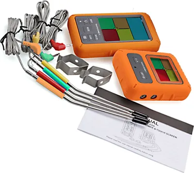 Image de Thermomètre à viande sans fil avec 4 sondes de 328 pieds de portée Affichage LCD coloré avec rétroéclairage Compte à rebours Alarme de température Thermomètres BBQ numériques à distance pour barbecue Grill Four Cuisine