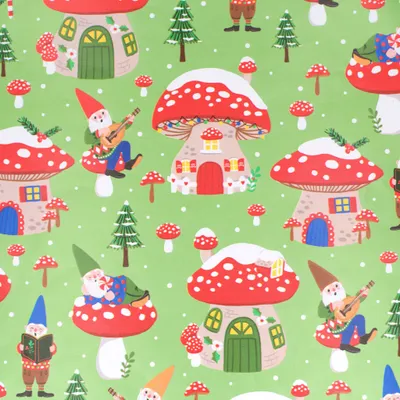 Produktbild von Geschenkpapier Zwerge & Glückspilze 70cm x 2m Rolle Grün / Rot