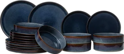 Produktbild von Cosy & Trendy Geschirrset Quintana Blue 18-teilig / 6 Personen - 6 Speiseteller, 6 Suppenteller und 6 Frühstücksteller