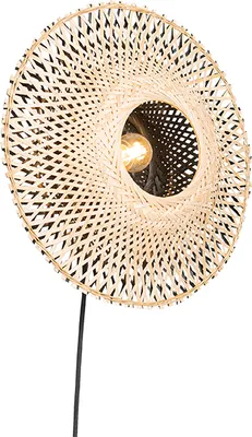Produktbild von QAZQA - Orientalisch Orientalische Wandleuchte Rattan 35 cm mit Stecker - Rina I Wohnzimmer I Schlafzimmer - Bamboo Rund - LED geeignet E27