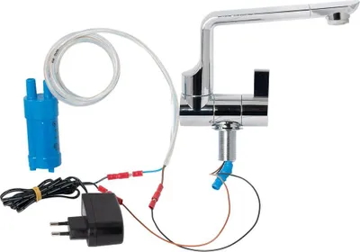 Produktbild von 230V Arona Chrom Camping Automatikwasserhahn + Tauchpumpe + Netzstecker womo ad-ideen