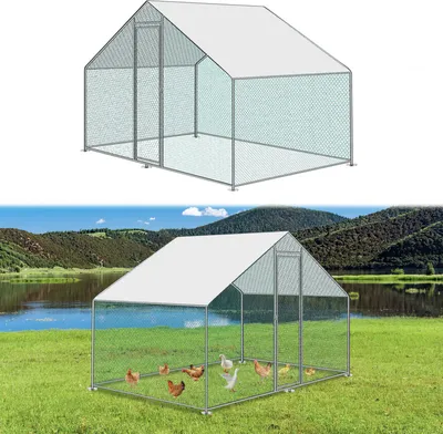 Image de Jayseuw Poulailler Outdoor grand poulailler toit enclos libre poulailler avec PE Cadre en acier galvanisé et porte verrouillable 3 x 2 x 2 m
