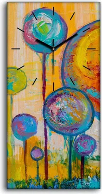 Produktbild von Wohnzimmer-Bild Leinwand Uhr Geräuschlos 30x60 Abstrakte Kunst Bäume Bunt - schwarze Hände