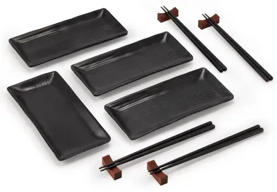 Produktbild von 12-teiliges Sushi-Set mit Tellern und Essstäbchen