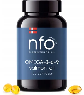 Obrázok produktu pre NFO Omega 3-6-9 Lososový olej Kapsuly – Omega-3, EPA, DHA, DPA pre zdravie srdca a mozgu  [120 mäkké kapsuly]