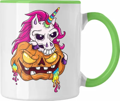 Produktbild von Trendation - Halloween Tasse Kürbis Dekoration Becher Einhorn Kürbis Gruselig (Grün)