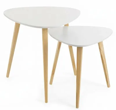 Immagine prodotto di Set 2 Tavolini da Caffè Moderni Legno Pino Bianco Soggiorno 48x48x44 cm