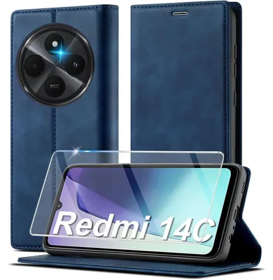 Immagine prodotto di Custodia a libro in ecopelle per Xiaomi Redmi 14C 4G / A4 5G / Poco C75, con pellicola protettiva, colore blu