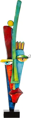 Produktbild von Gilde Skulptur, schmal, "Alta fronte", Gesichtsmotiv, Metall, mehrfarbig, VE 1, L. 13 cm, B. 28 cm, H. 101 cm  44868