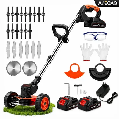 Zdjęcie produktu dla AJIEQAQ Podkaszarka Akumulatorowa 21V 3w1, 1200W, 2×2,0Ah Akumulatory, 18000 obr./min, 150mm, Koła, 3 Rodzaje Ostrzy