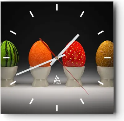 Produktbild von Wanduhr - Quadrat - Glasuhr - Glas Keramik Lebensmittel Obst - 40x40cm - Schleichendes Uhrwerk - Lautlos - zum Aufhängen bereit - Dekoration Modern - Wanddekoration aus Glas - C3AC40x40-2319