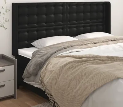 Produktbild von vidaXL Kopfteil mit Ohren Schwarz 183x16x118/128 cm Kunstleder - Kopfteil - Kopfteile - Bett-Kopfteil - Bettkopfteil