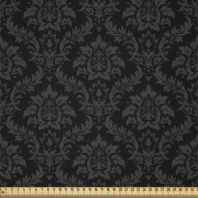Produktbild von ABAKUHAUS Schwarz und Grau Satin Stoff als Meterware, Blühend Traditionelle Damast-Art mit Strokes und Blumendetails, 2 M (148 x 200 cm), Grau Taupe Grau