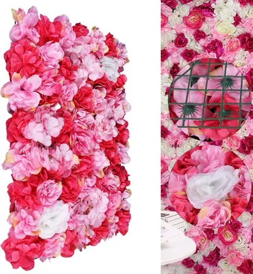 Image de 12 pièces mur de fleurs artificielles rose de soie fleurs mur mur de roses mariage décor mur de fleurs 40*60cm rose rouge