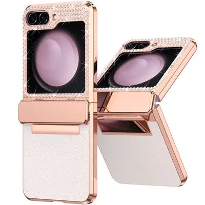 Immagine prodotto di Custodia per Samsung Galaxy Z Flip 5 Cover lucida e diamantata con protezione della cerniera, bianco