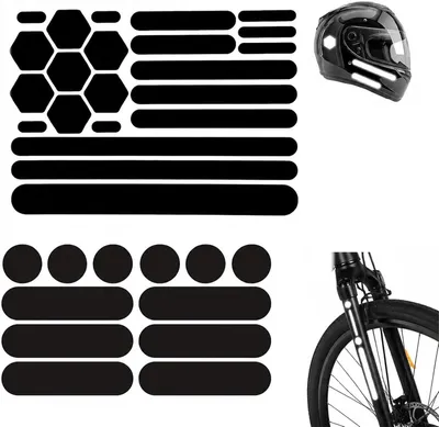 Obrázek produktu pro Sada reflexních prvků pro kola, 34 kusů, černé reflexní samolepky pro kola, motocykly, helmy a skateboardy