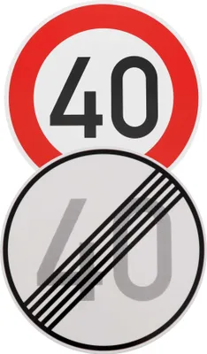 Produktbild von Original 2 x Verkehrszeichen Nr. 278-40 Ende 40 km/h und Nr. 274-40 40 km/h Straßenschild Verkehrsschild Schilder Temposchild 600 mm nach StVO mit RAL