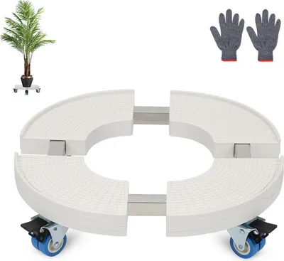 Produktbild von Jopassy Pflanzenroller Rund Blumentopf Weiß Einstellbare Blumenroller Rollbrett Pflanzentrolley Außenbereich 360 °Räder bis 300 Kg Für Hausgarten