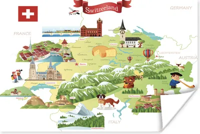 Produktbild von MuchoWow® Poster Illustrierte Karte der Schweiz 120x90 cm - Wandbild
