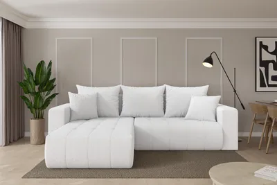Produktbild von ALTDECOR Ecksofa mit Schlaffunktion und Bettkasten - MILA-L - 277x194x86 - Weiß - Corner Sofa Eckcouch Couch L-Form, links/rechts angeordnet, Schlafcouch Ausziehbar Wohnlandschaft