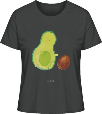 Produktbild von Mr. & Mrs. Panda Oberteil Damen Avocado Kern rollt Größe M - Anthrazit - Geschenk, glücklich, Rundhals T-Shirt, Baby, Geburtstag, Schwangerschaft, Kurzarm, Basic Shirt