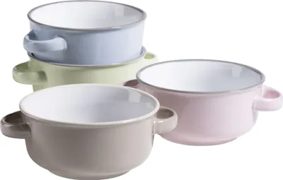 Produktbild von Mäser Suppentassen-Set, 400ml, Keramik Maila, Hellblau, Hellgrün, Rosa, Grau