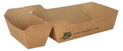 Produktbild von 80 Pommes-Frites-Trays, Pappe "pure" 2-geteilt 3,5 cm x 7 cm x 16,3 cm braun "100% Fair" mittel
