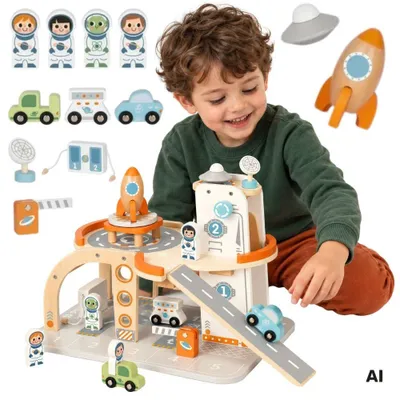 Produktbild von Tooky Toy Holzplatz-Parkplatz-Station