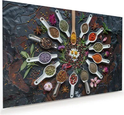 Produktbild von Glasbild 60x40cm in XXL für Wohnzimmer, Schlafzimmer Motiv Kräuter und Gewürze
