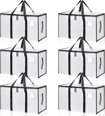 Productafbeelding van Grote transparante verhuiszakken - Set van 6 - 90 liter - Opvouwbare opbergtas met ritssluiting en handgrepen