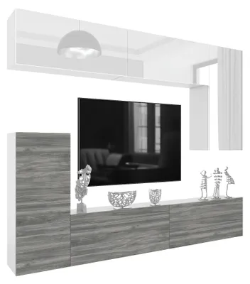 Produktbild von BELINI Wohnwand MILANO 8 Wohnzimmer 250 cm - Weiß Hochglanz/Grau Matt, Moderne Schrankwand Set, Anbauwand TV-Schrank Griffloses System