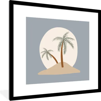 Produktbild von MuchoWow® Gerahmtes Poster Palme - Pastell - Sommer - Blau 40x40 cm - Poster mit Schwarzem Bilderrahmen Wandposter Rahmen Foto Bilder - Poster - Plakat im Rahmen
