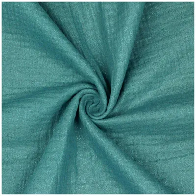 Glitzer Musselin Stoff 50x136cm uni Oeko-Tex Double Gauze Windeltuch Mulltuch Baumwolle türkis